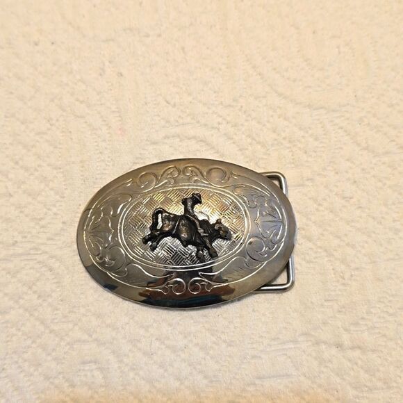 VINTAGE | large silver bull rider cowboy buckle. - Picture 1 of 7